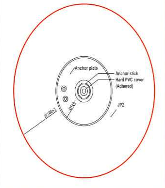 Top view showing anchor plate, weld area, and thread